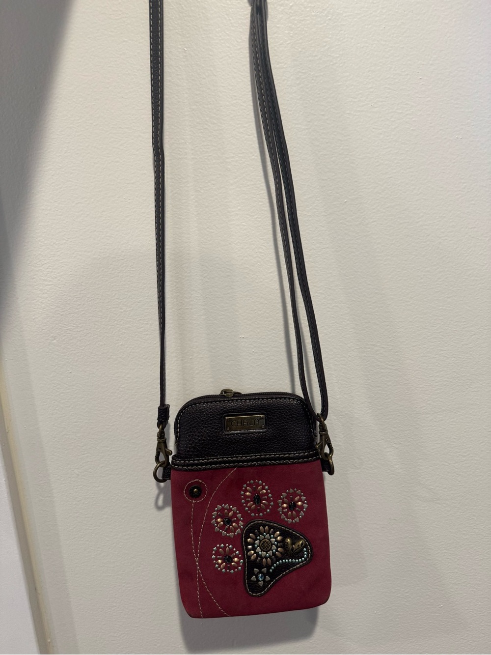 CHALA Burgundy/Black Small Studded Butterfly & Floral Crossbody
